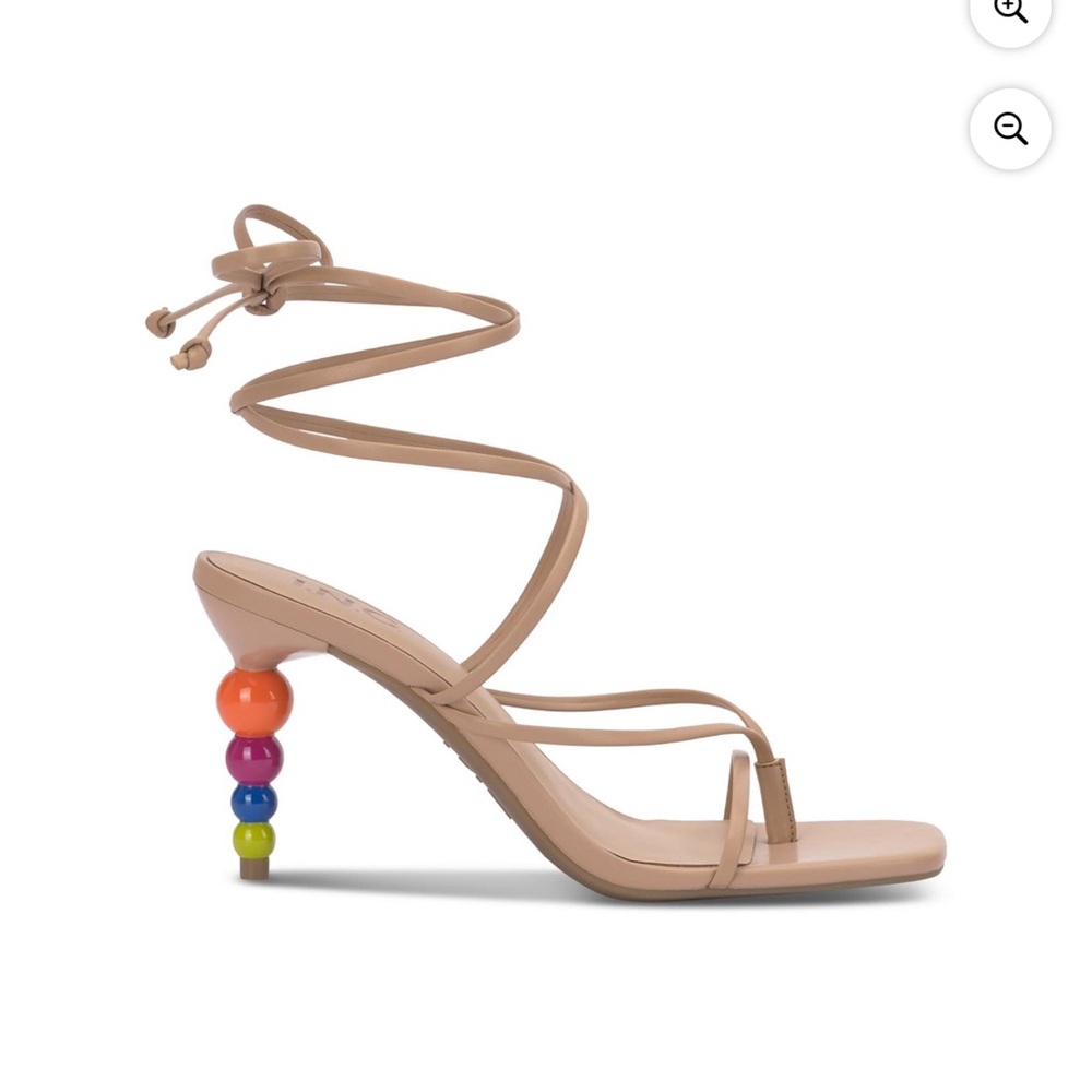 I.N.C Stylish Beige Strappy Heels with Multicolor Beaded Heel size 7.5